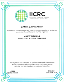 Carpet Cleaning and Upholstery & Fabric Cleaning Certifications from the IICRC