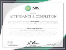 Cleaning in light of COVID-19 Certificate from IICRC